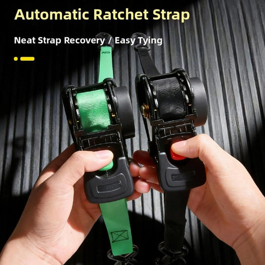 Auto-Retract Ratchet Strap — Self-Winding Tie-Down for Trailers, Trucks & Bikes