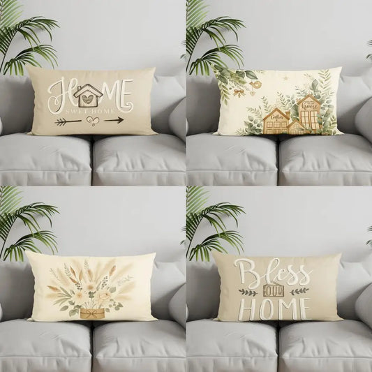 Home Sweet Home Lumbar Pillow Cover — Cottage Watercolour