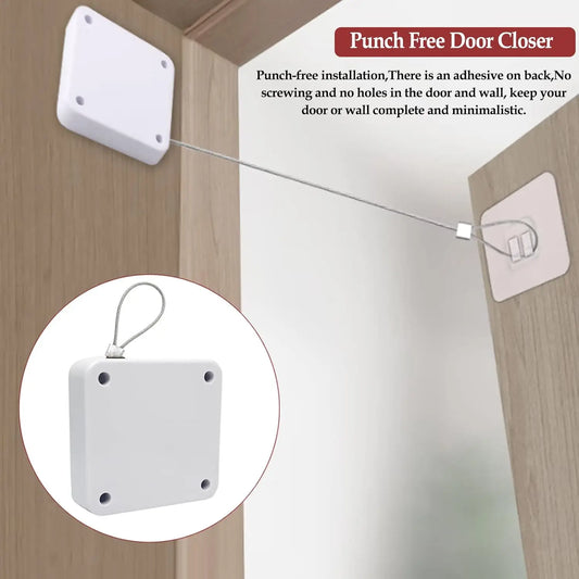 Punch-Free Automatic Door Closer — Adjustable, No-Drill, Soft Close