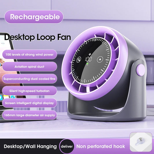 Desktop Loop Fan — 100-Speed Air Circulator with Digital Display