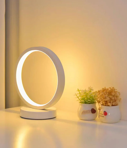 Circular Ring Table Lamp — 20cm Dimmable LED Bedside Light