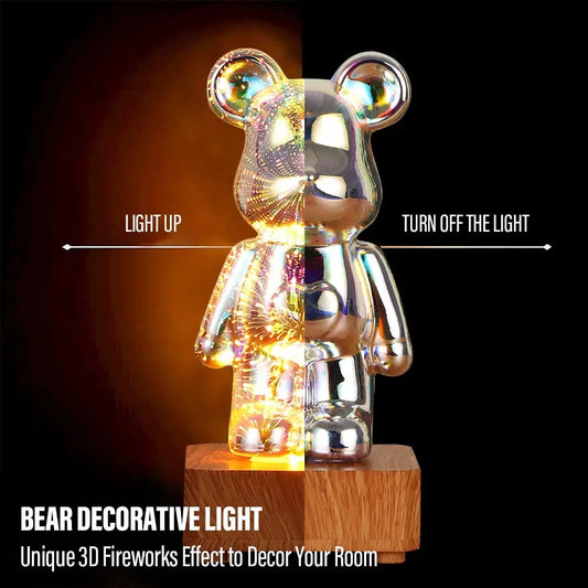 3D Fireworks Night Light — Bear or Heart Glass Lamp with Color-Changing LEDs