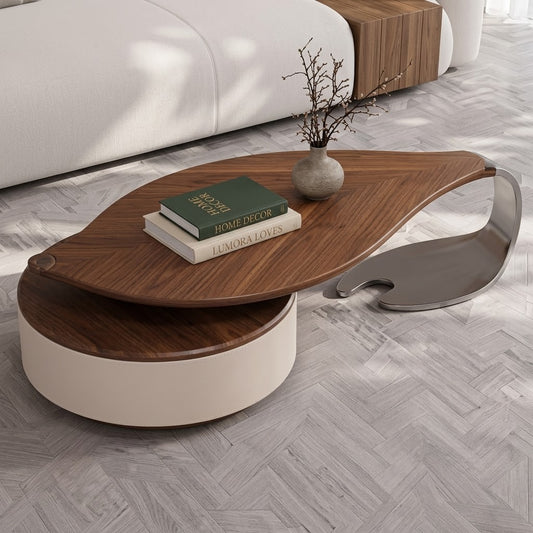 Leaf Coffee Table — Walnut Top with Hidden Rotating Storage