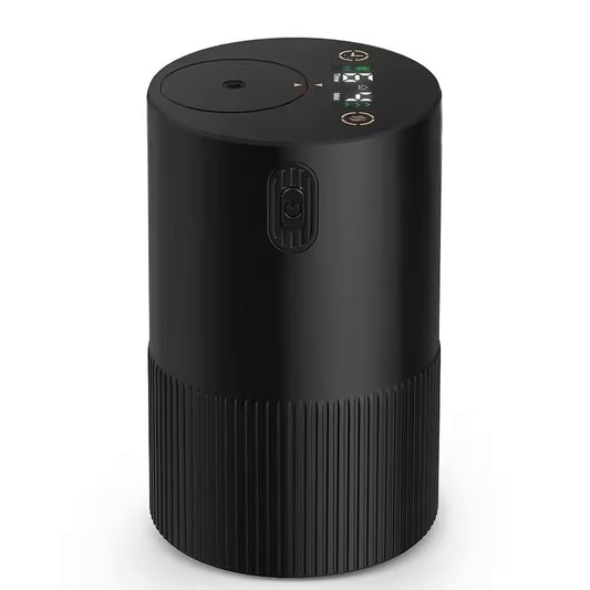 Portable waterless diffuser in matte black, cordless with digital display