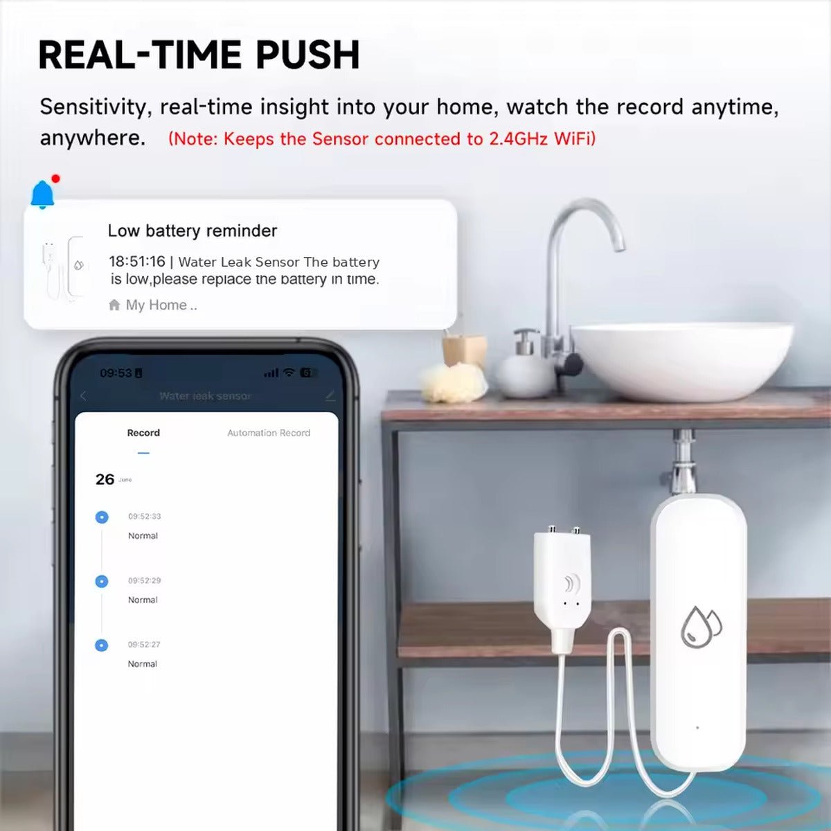 Real-time push notifications and event history in the Smart Life app