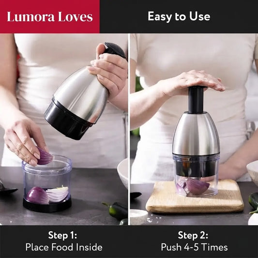 Manual Garlic Chopper — One-Press Mincer with Built-In Catch Cup