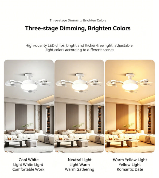 E26 Socket Fan Light — 4 Fan Heads, Dimmable LED, Remote Control