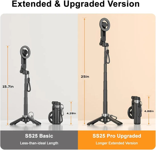Magnetic Selfie Stick & Mini Tripod — 4-in-1, 25 in, With Remote