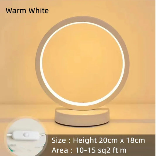 Circular Ring Table Lamp — 20cm Dimmable LED Bedside Light