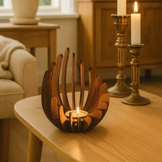 Lotus-Teelichthalter — Handgefertigtes Holz-Herzstück