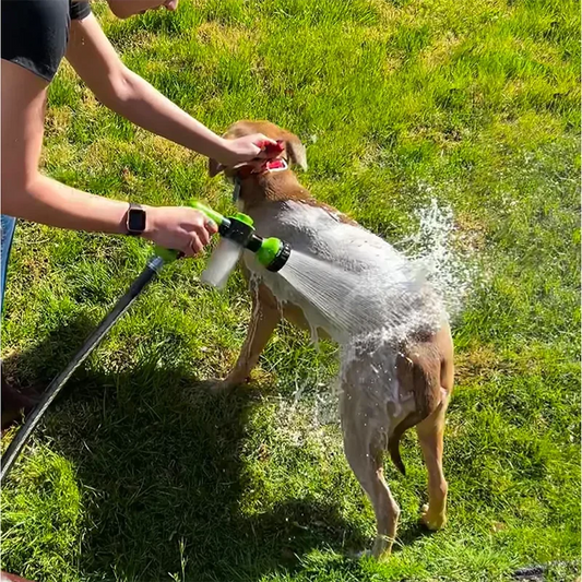 Dog Wash Sprayer with Soap Dispenser — Adjustable Garden Hose Nozzle
