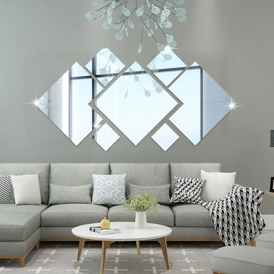 Diamond Mirror Wall Tiles — Peel-and-Stick Acrylic Cluster