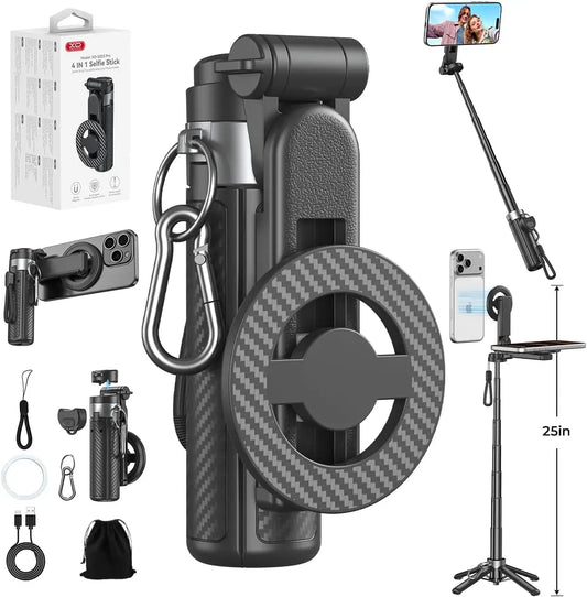 Magnetic Selfie Stick & Mini Tripod — 4-in-1, 25 in, With Remote