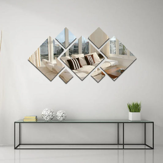 Diamond Mirror Wall Tiles — Peel-and-Stick Acrylic Cluster