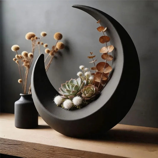 Crescent Moon Planter — Minimalist Desk & Shelf Flower Pot