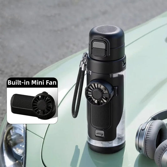 2-in-1 Fan Water Bottle — 690 ml with Detachable 3-Speed Fan