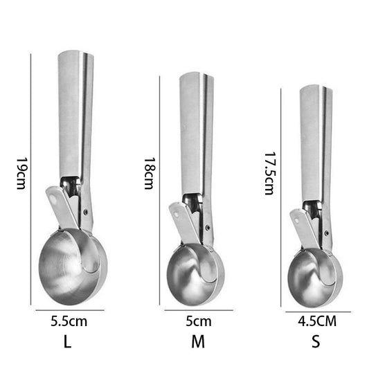Trigger-Release Ice Cream Scoop — Stainless Steel, 3 Sizes