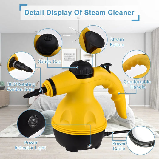 Handheld Steam Cleaner — 1000W Pressurized Steamer with Accessory Set