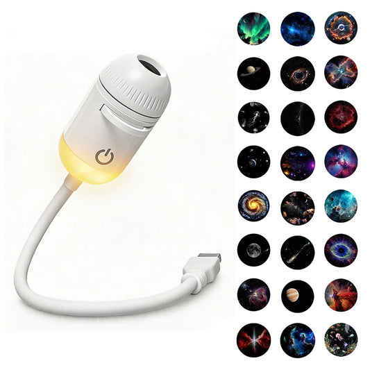 USB Star Projector Night Light — Swappable Slides, Manual Focus