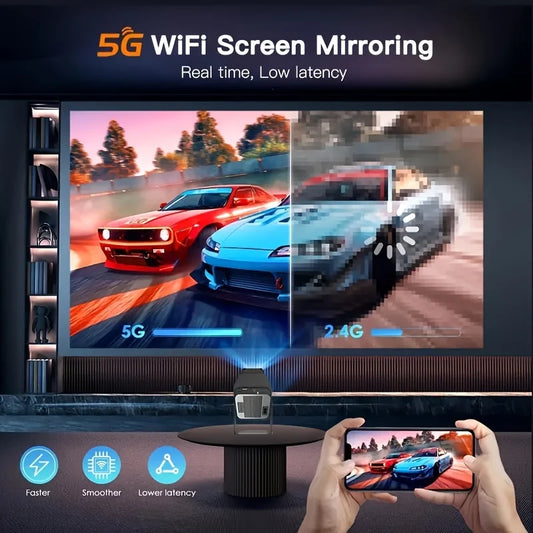Mini Projector with Netflix & YouTube Built In — Android 11 Smart Projector, WiFi 6, Bluetooth 5.4, 400 ANSI, Native 720p, 180° Rotation, Auto Keystone, Portable for Bedroom & Outdoor Movies