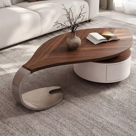 Leaf Coffee Table — Walnut Top with Hidden Rotating Storage