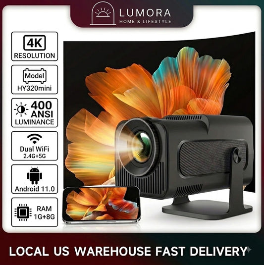 Mini Projector with Netflix & YouTube Built In — Android 11 Smart Projector, WiFi 6, Bluetooth 5.4, 400 ANSI, Native 720p, 180° Rotation, Auto Keystone, Portable for Bedroom & Outdoor Movies
