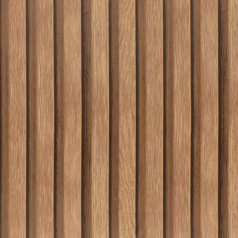 Warm oak wood slat peel and stick wallpaper, close-up of the printed slat and shadow pattern