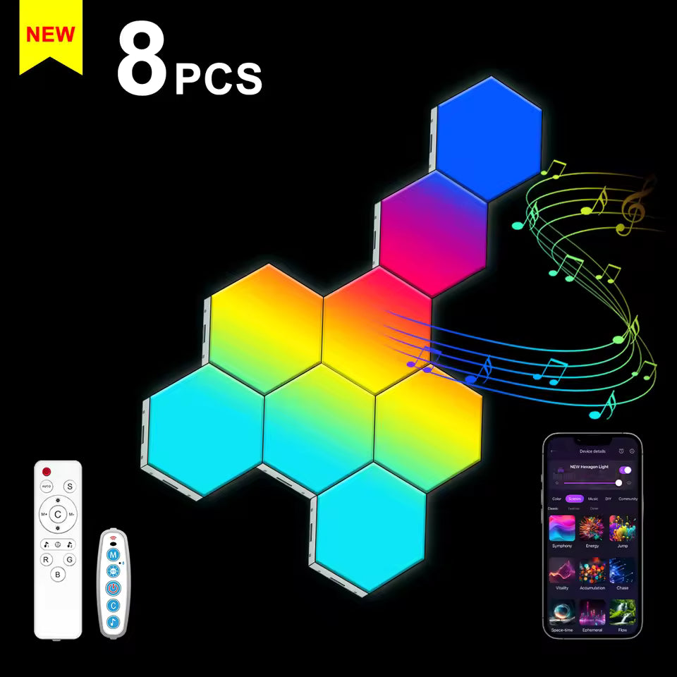 8 panel hexagon light kit with remote control and phone app