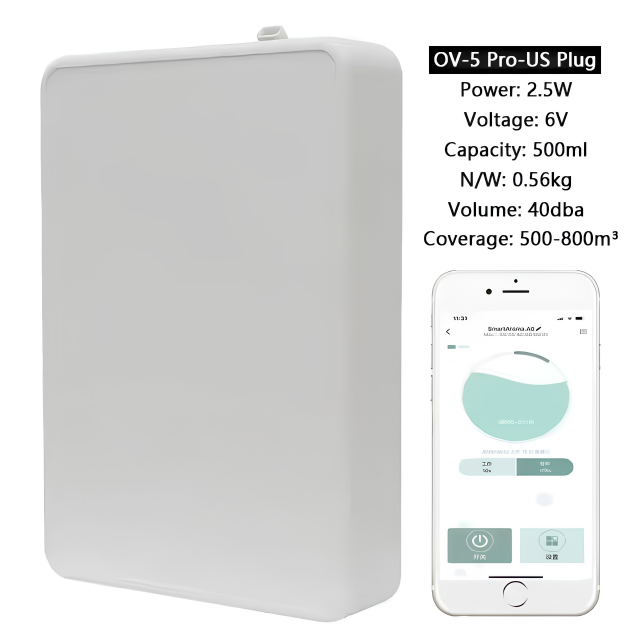 Hotel scent diffuser in white, 500ml waterless cold-air machine with specifications