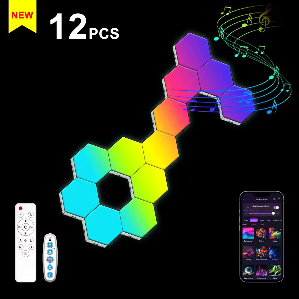 12 panel hexagon light kit with remote control and phone app