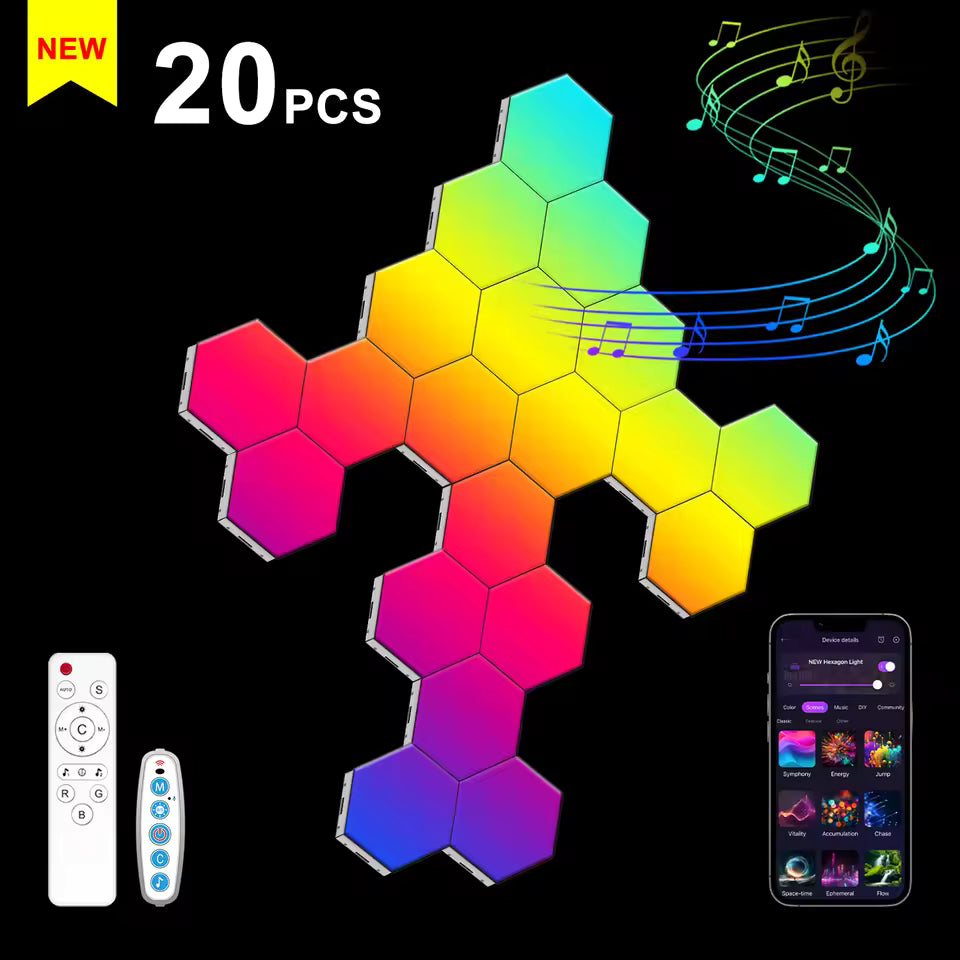 20 panel hexagon light kit with remote control and phone app